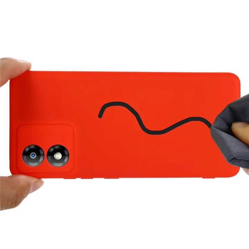 For Motorola Moto E13 4G Anti-Dust Phone Case Liquid Silicone Soft Lining Phone Cover Shell with Strap - Red