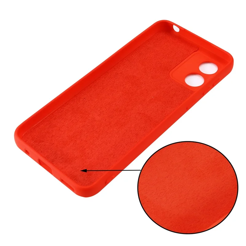 For Motorola Moto E13 4G Anti-Dust Phone Case Liquid Silicone Soft Lining Phone Cover Shell with Strap - Red