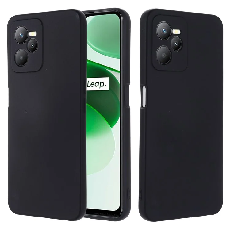 For Realme C35 4G / Narzo 50A Prime Drop Protection Phone Cover Liquid Silicone Soft Lining Phone Case with Strap - Black