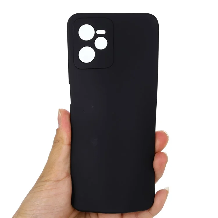For Realme C35 4G / Narzo 50A Prime Drop Protection Phone Cover Liquid Silicone Soft Lining Phone Case with Strap - Black
