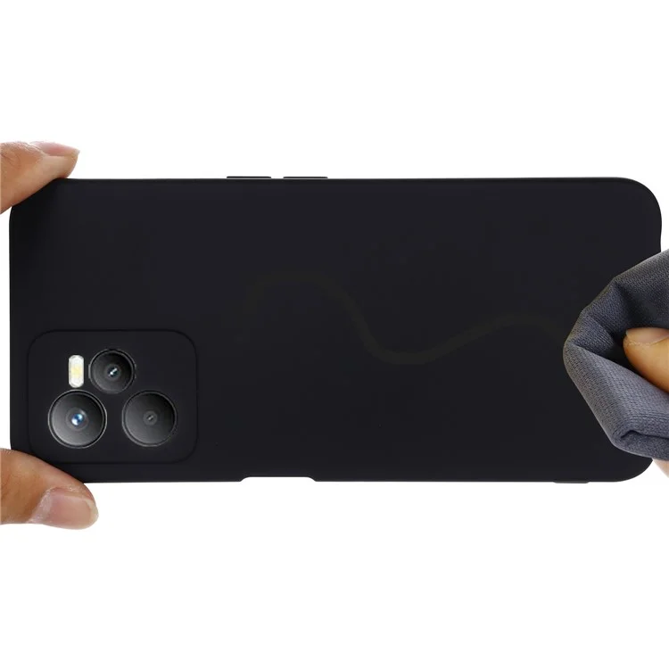 For Realme C35 4G / Narzo 50A Prime Drop Protection Phone Cover Liquid Silicone Soft Lining Phone Case with Strap - Black