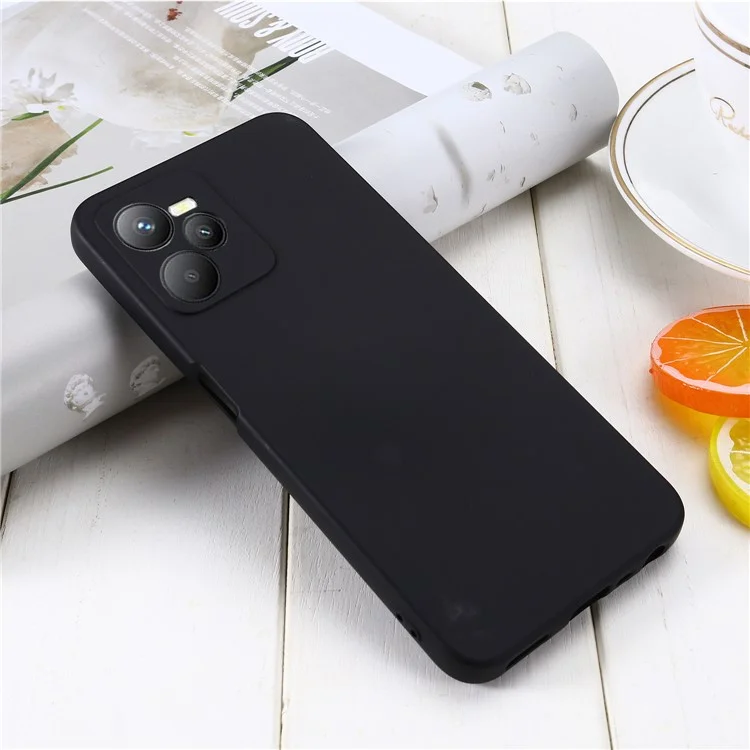 For Realme C35 4G / Narzo 50A Prime Drop Protection Phone Cover Liquid Silicone Soft Lining Phone Case with Strap - Black