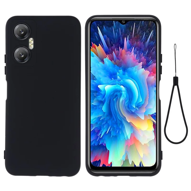 Phone Case for Infinix Hot 20 5G , Impact-Resistant Liquid Silicone Soft Lining Cover with Strap - Black