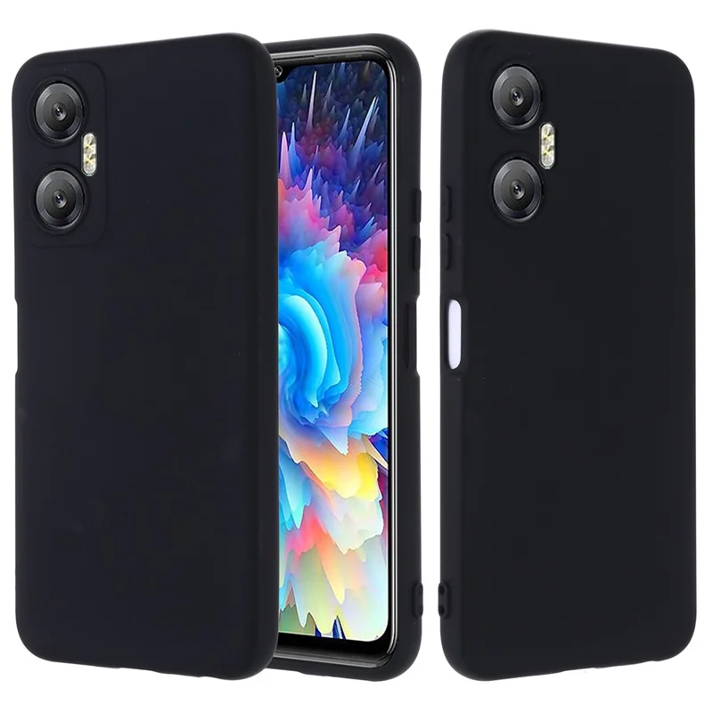 Phone Case for Infinix Hot 20 5G , Impact-Resistant Liquid Silicone Soft Lining Cover with Strap - Black
