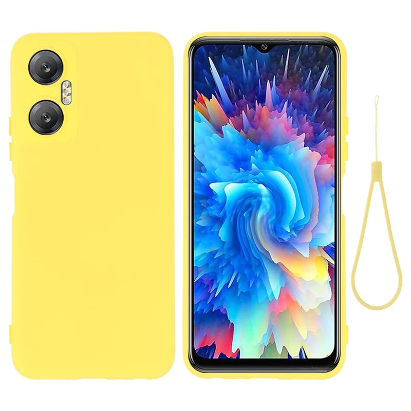 Étui de téléphone pour Infinix Hot 20 5G, housse en silicone liquide résistante aux chocs avec doublure douce et sangle - Jaune