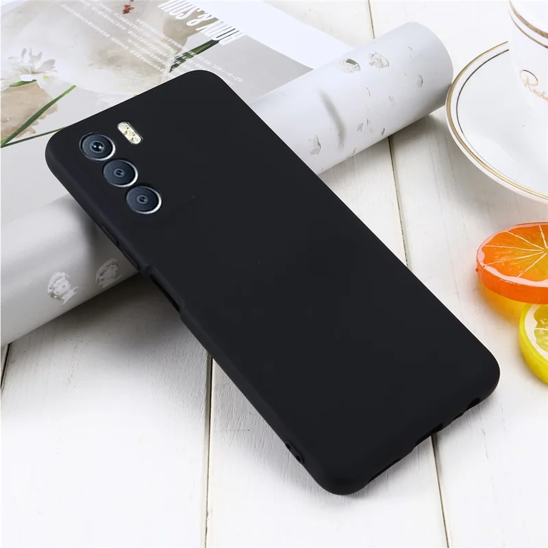 Slim Phone Case for Infinix Zero 2023 5G , Liquid Silicone Soft Lining Cover with Strap - Black