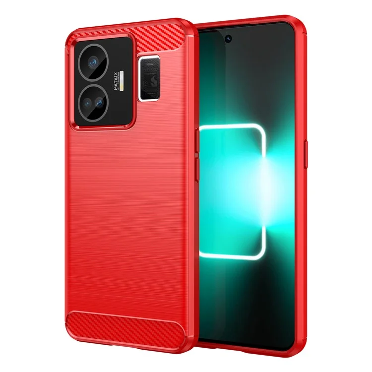 Pour Realme GT Neo 5 5G / GT3 5G Flexible TPU Phone Cover Brushed Carbon Fiber Texture Drop Protection Phone Case - Red