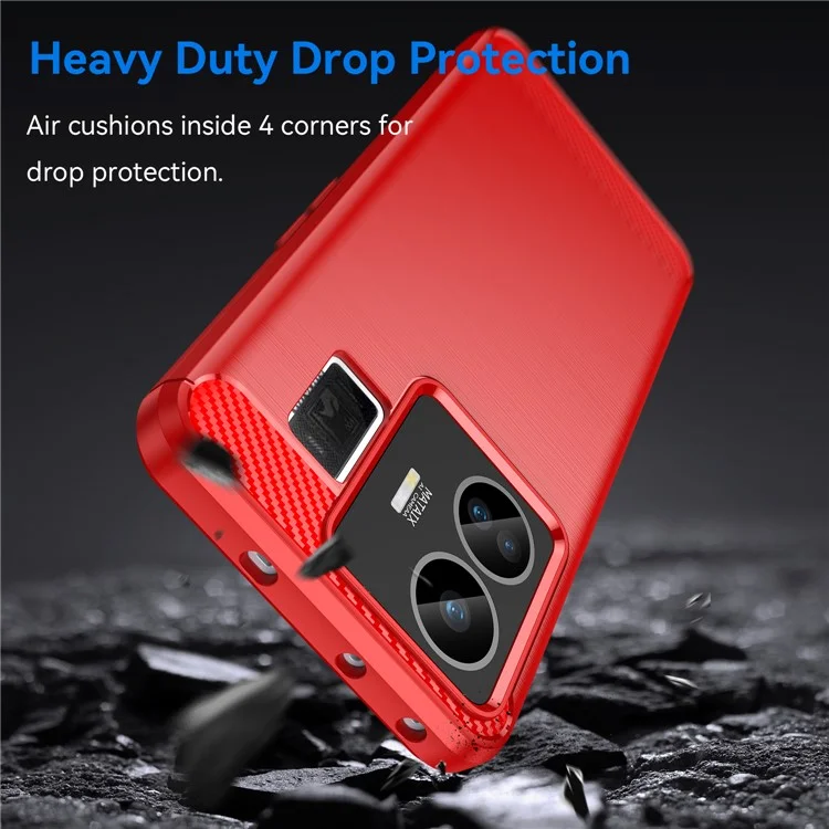 Pour Realme GT Neo 5 5G / GT3 5G Flexible TPU Phone Cover Brushed Carbon Fiber Texture Drop Protection Phone Case - Red