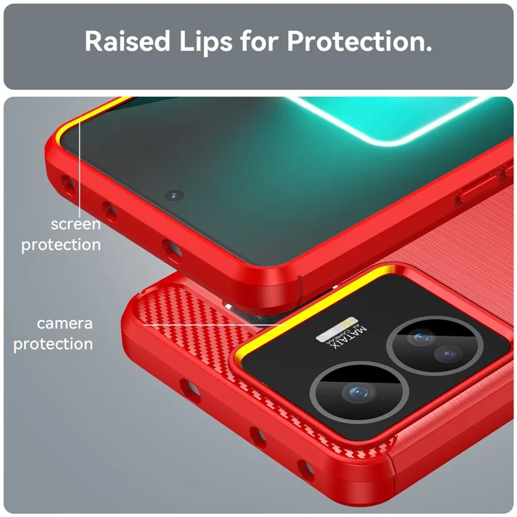 Pour Realme GT Neo 5 5G / GT3 5G Flexible TPU Phone Cover Brushed Carbon Fiber Texture Drop Protection Phone Case - Red