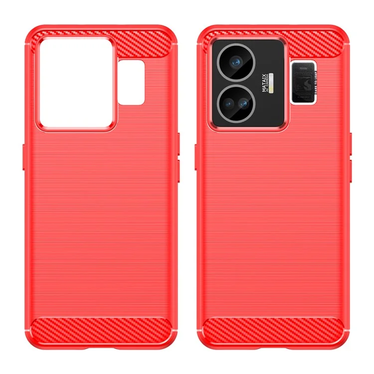 Pour Realme GT Neo 5 5G / GT3 5G Flexible TPU Phone Cover Brushed Carbon Fiber Texture Drop Protection Phone Case - Red