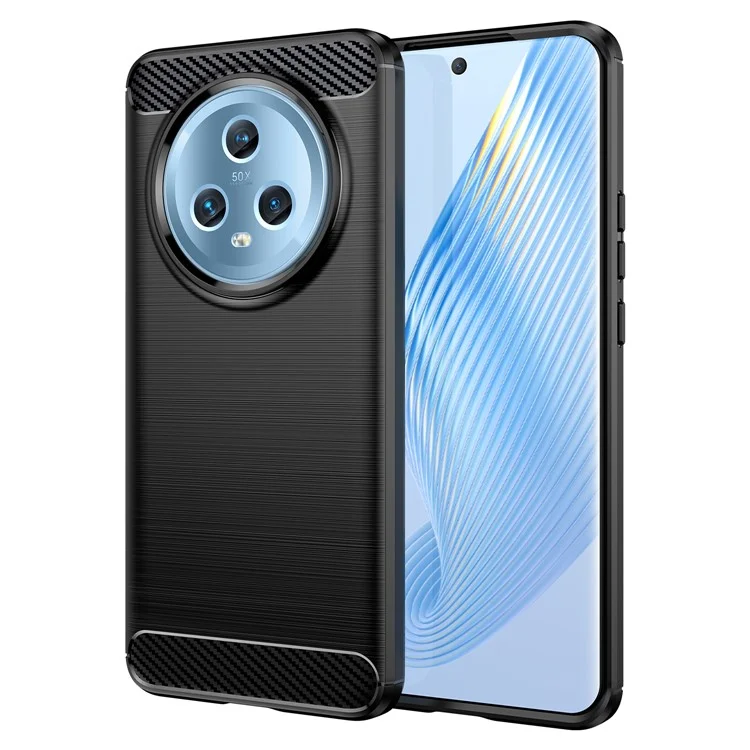 For Honor Magic5 TPU Phone Case Brushed Carbon Fiber Texture Protective Phone Cover - Black