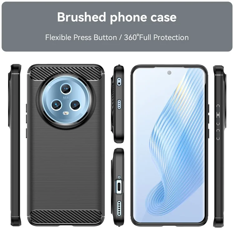 For Honor Magic5 TPU Phone Case Brushed Carbon Fiber Texture Protective Phone Cover - Black