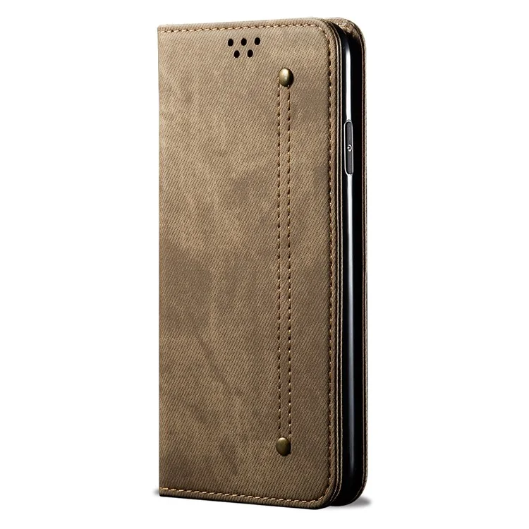 For Huawei P60 Pro / P60 Cell Phone Case PU Leather Jeans Cloth Texture Wallet Stand Phone Cover - Khaki