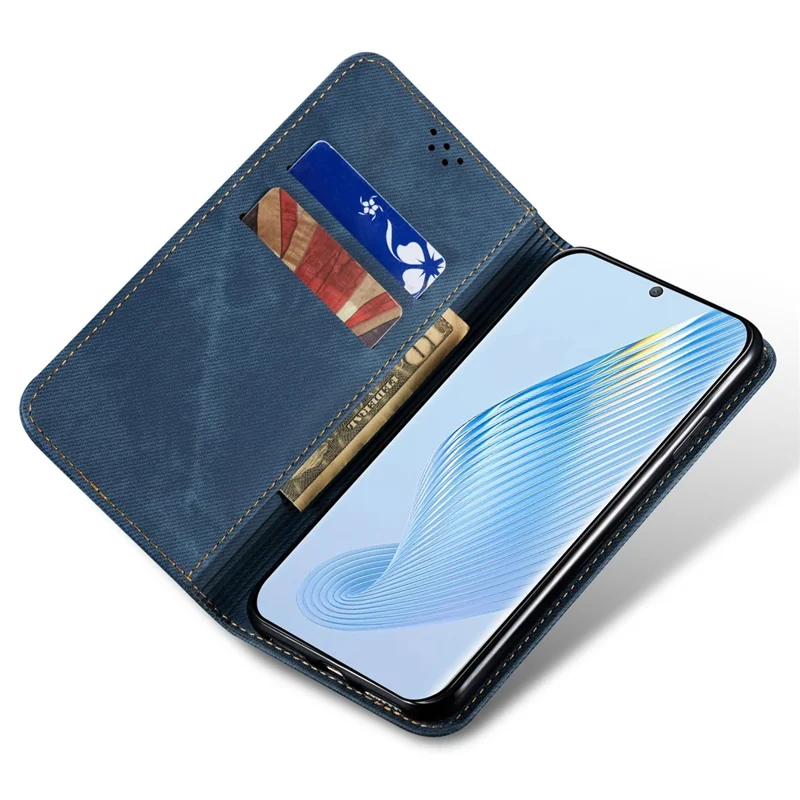 Чехол-кошелёк для телефона For Honor Magic5 Jeans Cloth Texture - синий