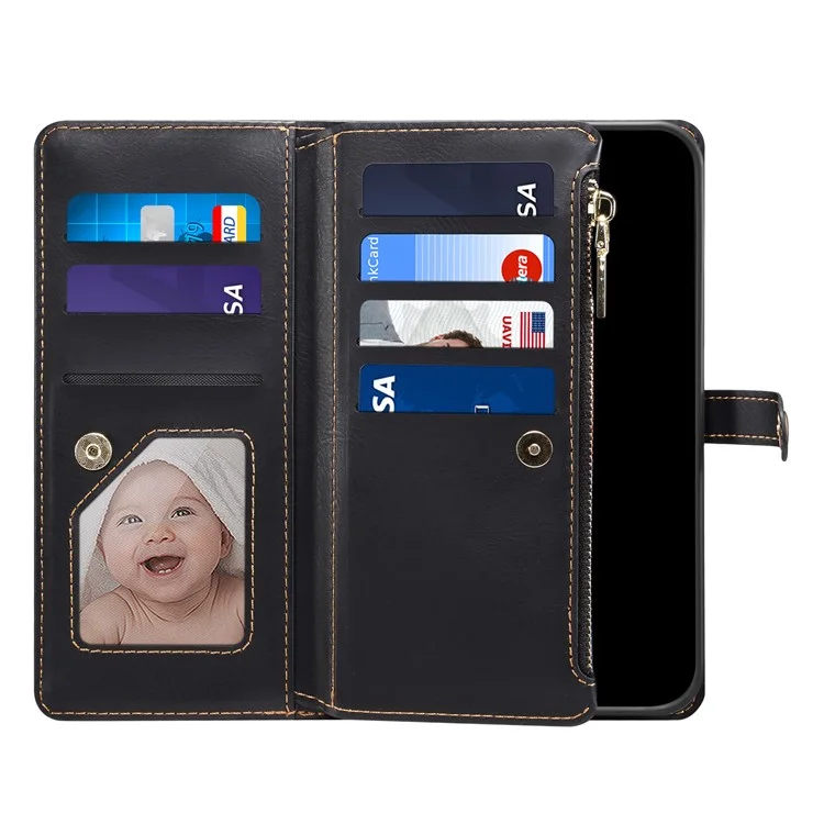 Série Galaxy ESEBLE pour Samsung Galaxy M54 5G / F54 5G Étui portefeuille en cuir avec blocage RFID, pochette à fermeture éclair et support - Noir