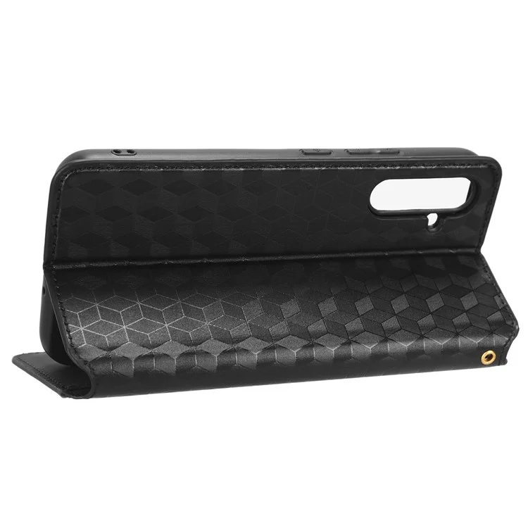 Per Samsung Galaxy M14 5G Stand Phone Cover Wallet Imprinted Rhombus Pattern PU Leather+TPU Phone Case - Nero