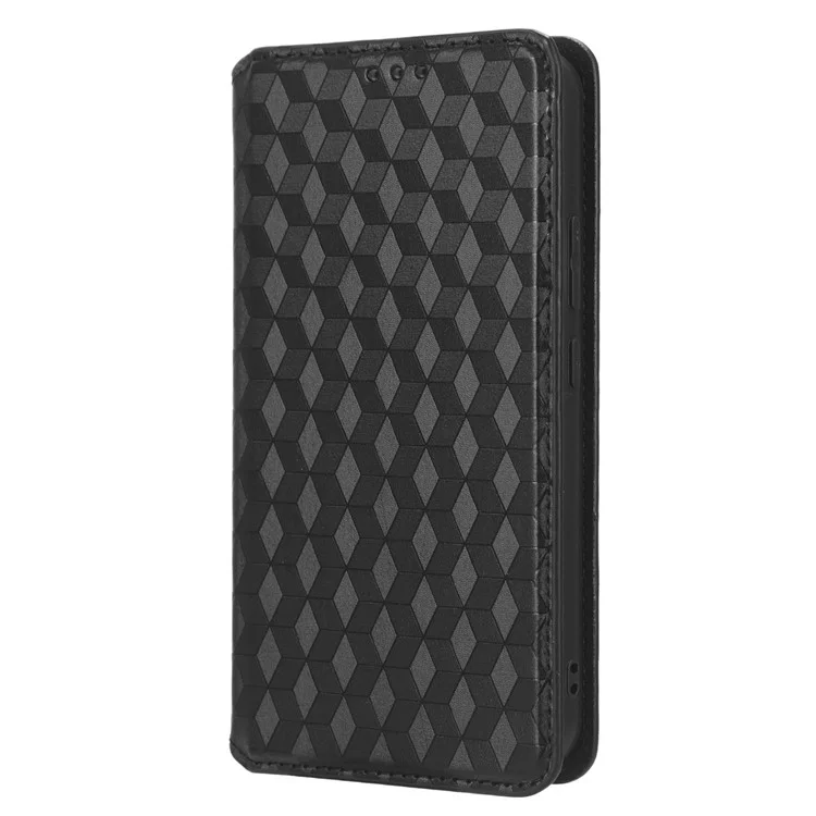 Per Samsung Galaxy M14 5G Stand Phone Cover Wallet Imprinted Rhombus Pattern PU Leather+TPU Phone Case - Nero