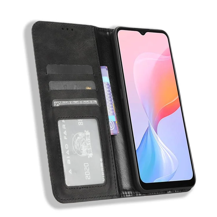 Para Blackview A85 Anti-Polvo PU Leather Wallet Cell Phone Case Retro Texture Phone Stand Cover - Negro