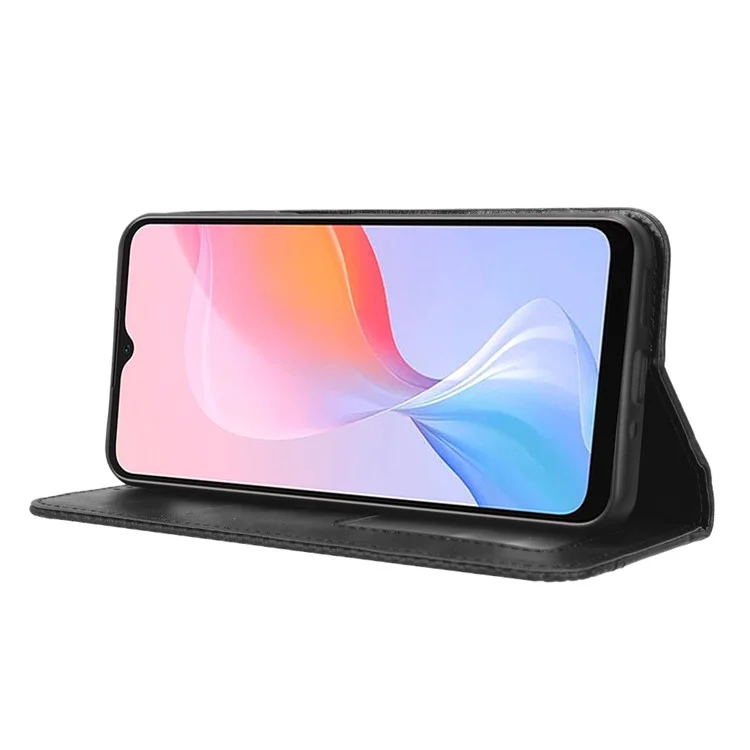 Para Blackview A85 Anti-Polvo PU Leather Wallet Cell Phone Case Retro Texture Phone Stand Cover - Negro