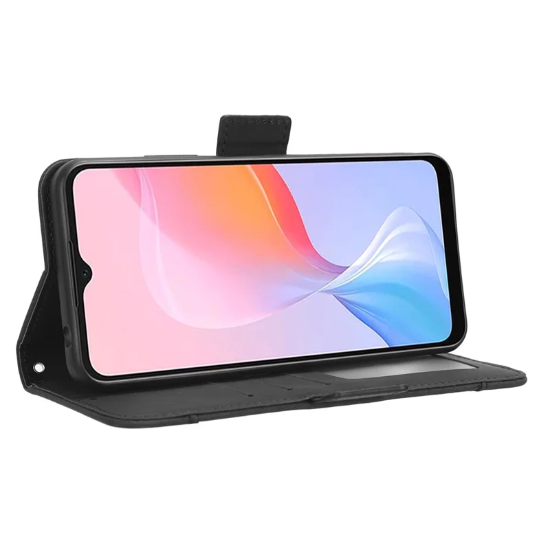 For Blackview A85 Mobile Phone Leather Case Multiple Card Slots Phone Cover with Wallet Stand - Black