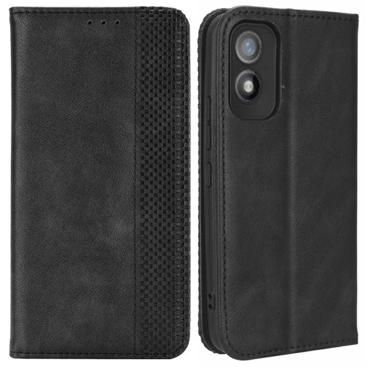 For itel A18 Wallet Phone Case Retro PU Leather TPU Phone Cover with Stand - Black