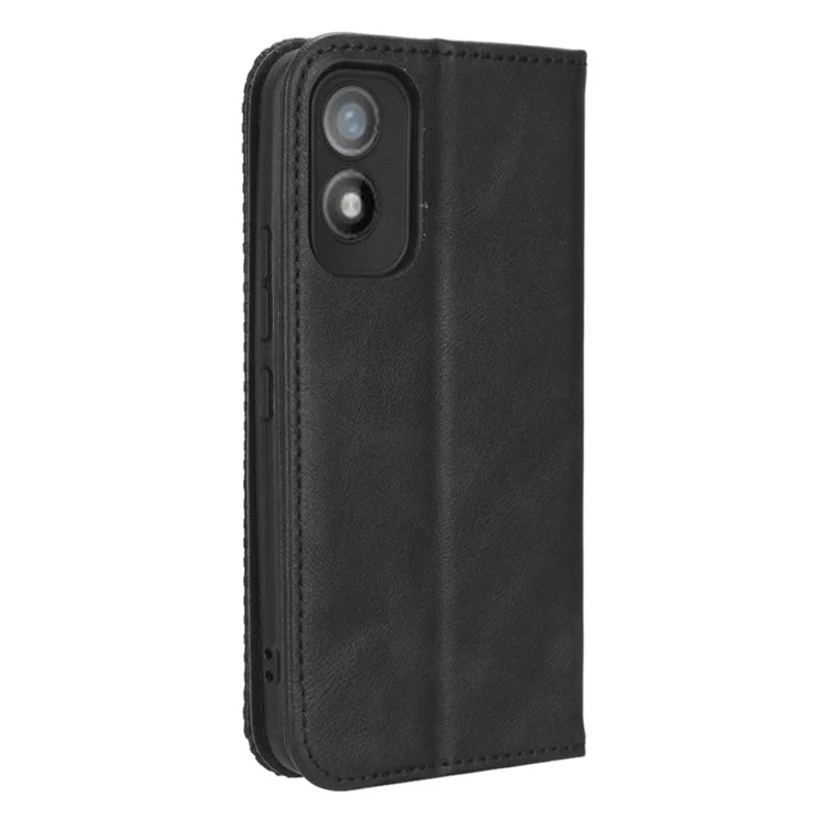For itel A18 Wallet Phone Case Retro PU Leather TPU Phone Cover with Stand - Black