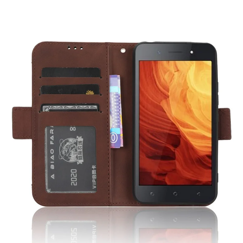 Чехол-книжка для телефона itel A18 с несколькими слотами для карт, из искусственной кожи, с подставкой - коричневый