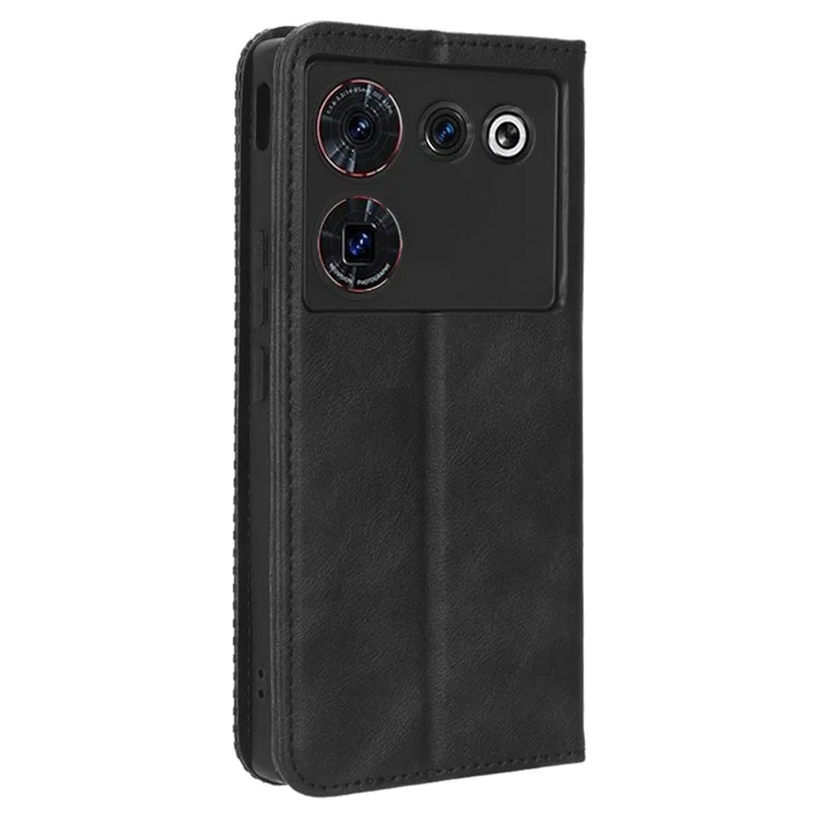 Для ZTE nubia Z50 Ultra Anti-Drop Wallet Case Retro PU Leather Folio Flip Phone Cover with Stand - Black