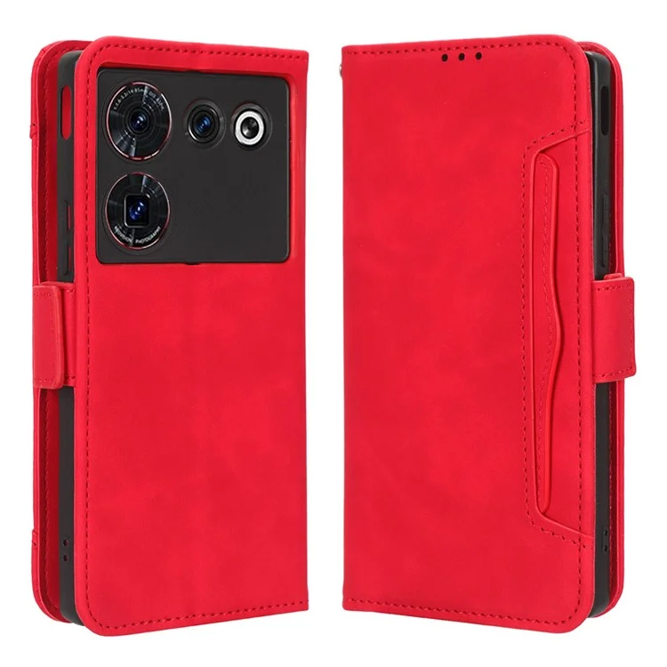 Wallet Phone Case for ZTE nubia Z50 Ultra Multiple Card Slots Phone Shell PU Leather Stand Cover - Red
