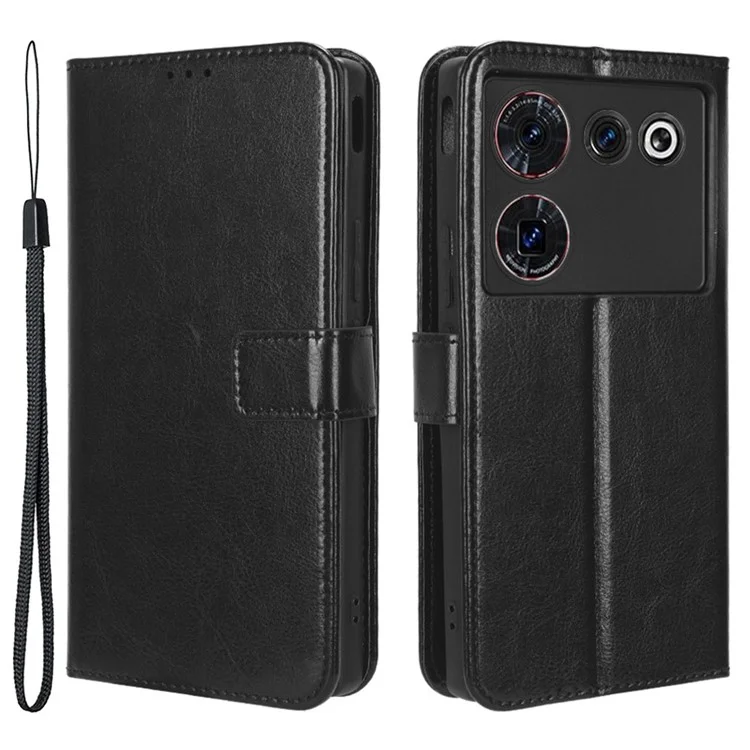 Für ZTE nubia Z50 Ultra Wallet Phone Case Crazy Horse Textur PU Leder Folio Flip Cover mit Ständer - Schwarz
