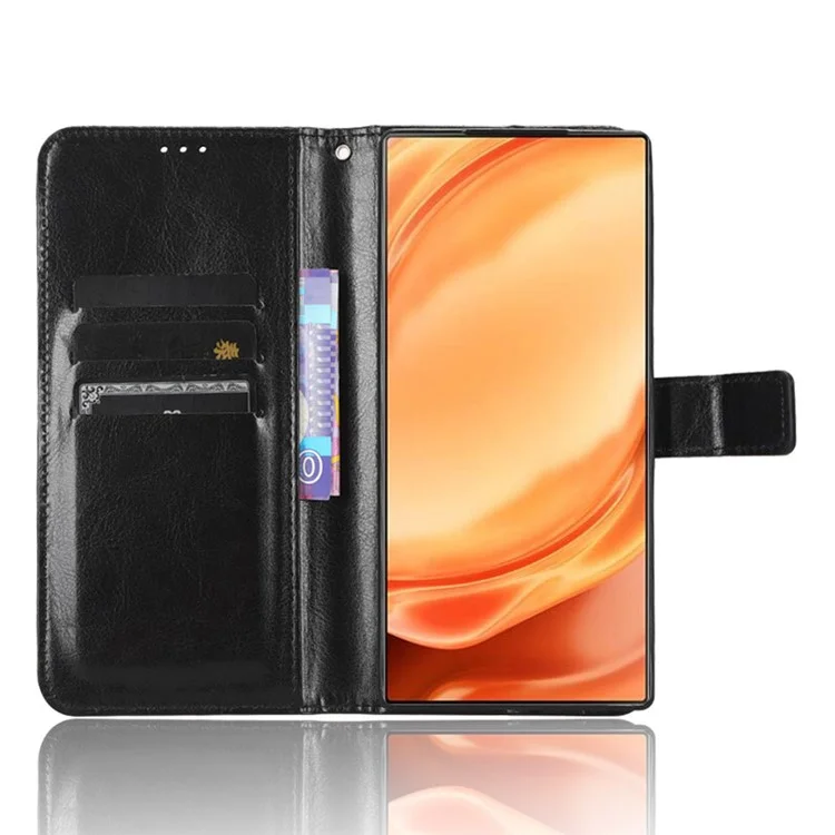 Für ZTE nubia Z50 Ultra Wallet Phone Case Crazy Horse Textur PU Leder Folio Flip Cover mit Ständer - Schwarz