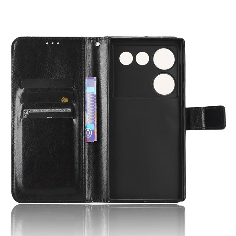 Für ZTE nubia Z50 Ultra Wallet Phone Case Crazy Horse Textur PU Leder Folio Flip Cover mit Ständer - Schwarz