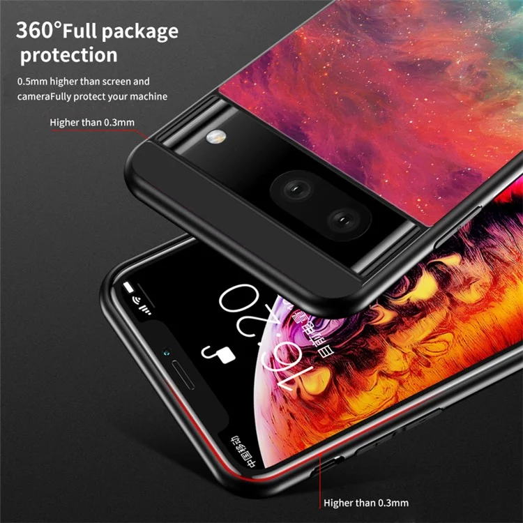 Для Google Pixel 7a Pc+tpu+закаленная Стеклянная Задняя Крышка Starry Sky Pattern Anti-dop Phone Cash - Звездный Полумесяц