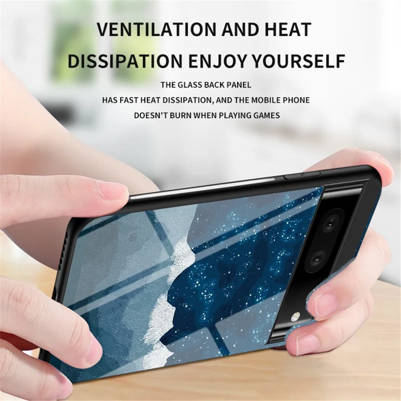 For Google Pixel 7a PC+TPU+Tempered Glass Back Cover Starry Sky Pattern Anti-drop Phone Case - Cosmic Starry Sky