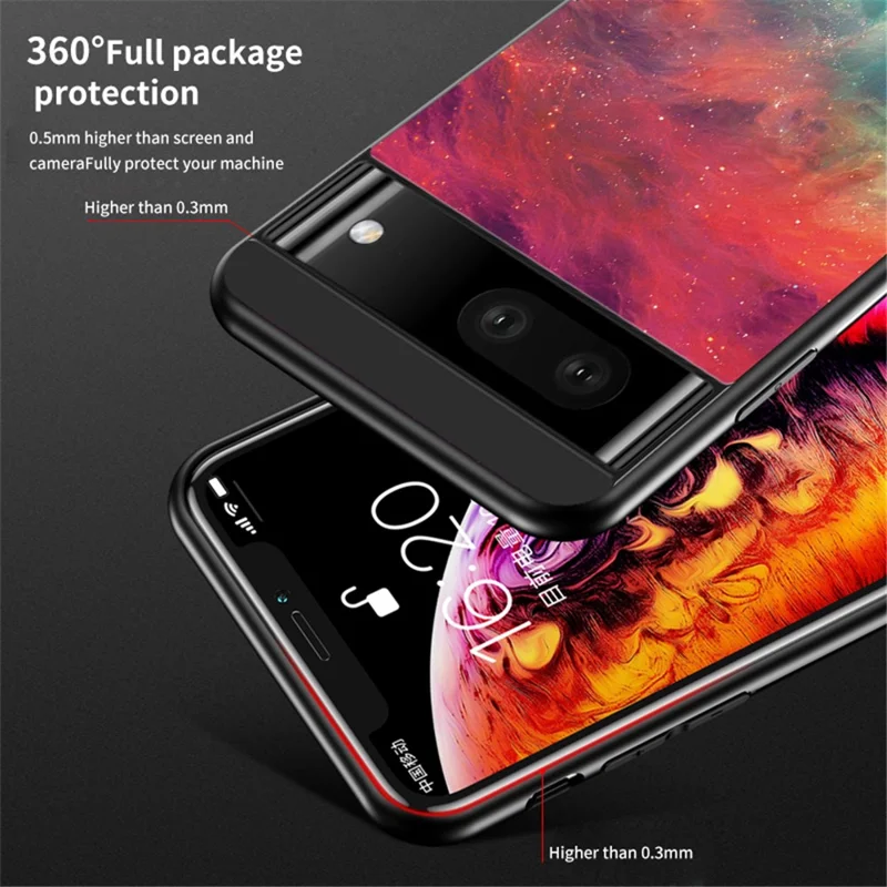 For Google Pixel 7a PC+TPU+Tempered Glass Back Cover Starry Sky Pattern Anti-drop Phone Case - Cosmic Starry Sky