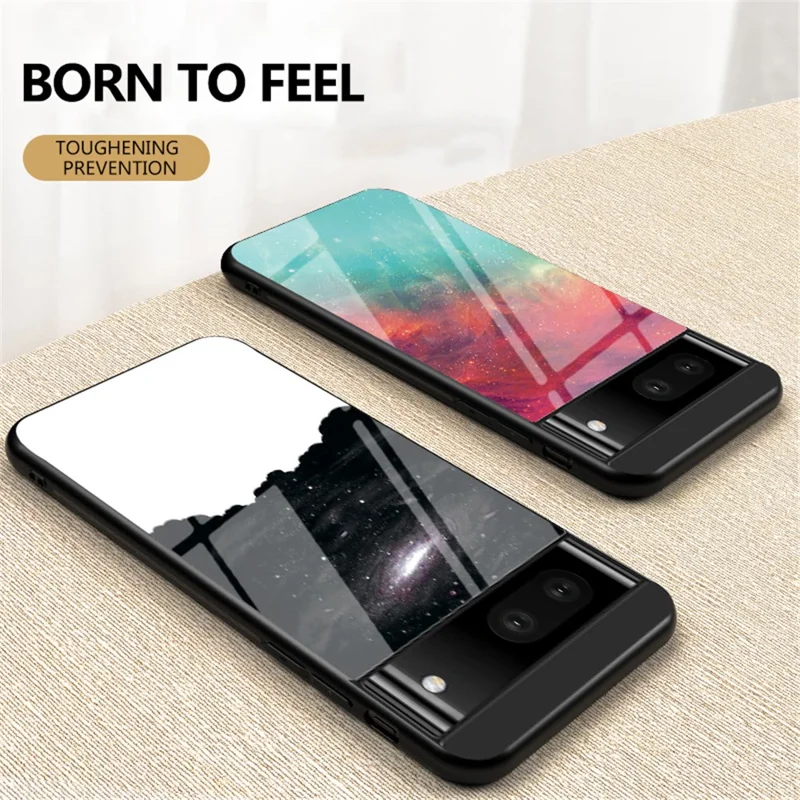 For Google Pixel 7a PC+TPU+Tempered Glass Back Cover Starry Sky Pattern Anti-drop Phone Case - Cosmic Starry Sky