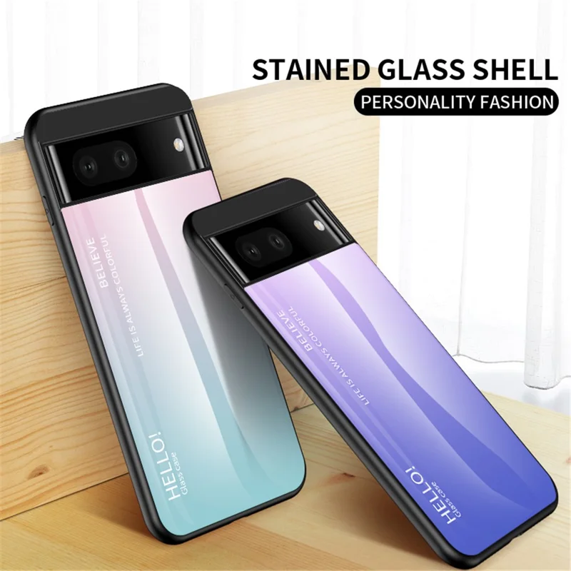 For Google Pixel 7a Tempered Glass+PC+TPU Gradient Phone Case Anti-drop Cover - Gradient Rose