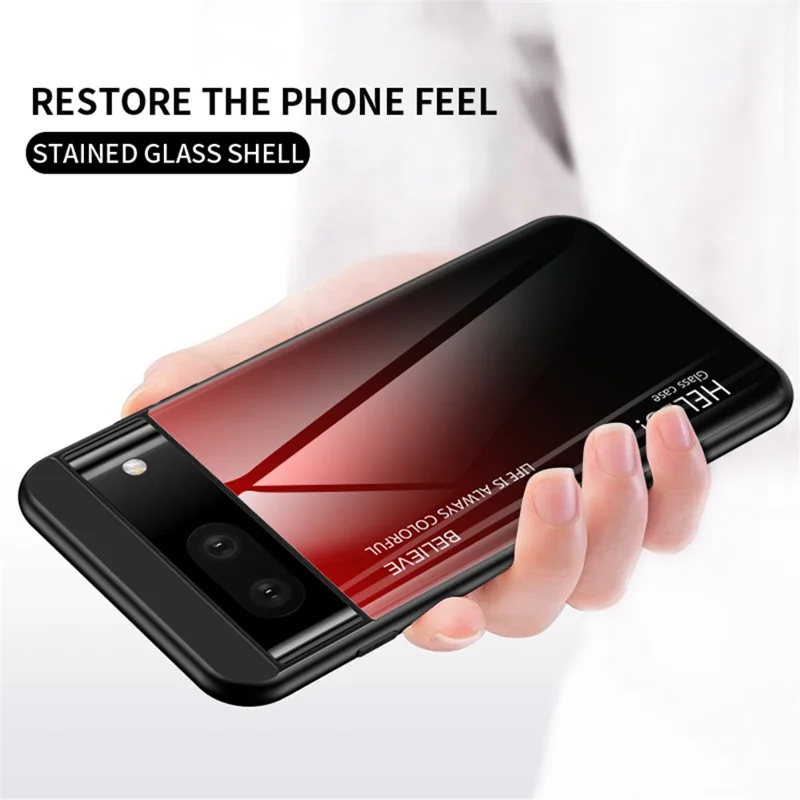 For Google Pixel 7a Tempered Glass+PC+TPU Gradient Phone Case Anti-drop Cover - Gradient Rose