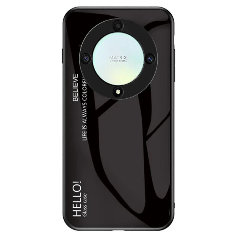 For Honor X9a 5G Tempered Glass+PC+TPU Phone Cover Gradient Color Smartphone Case - Black