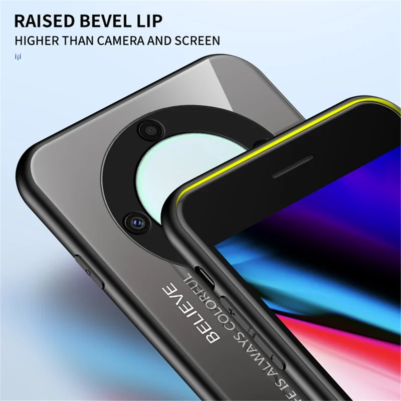 For Honor X9a 5G Tempered Glass+PC+TPU Phone Cover Gradient Color Smartphone Case - Black