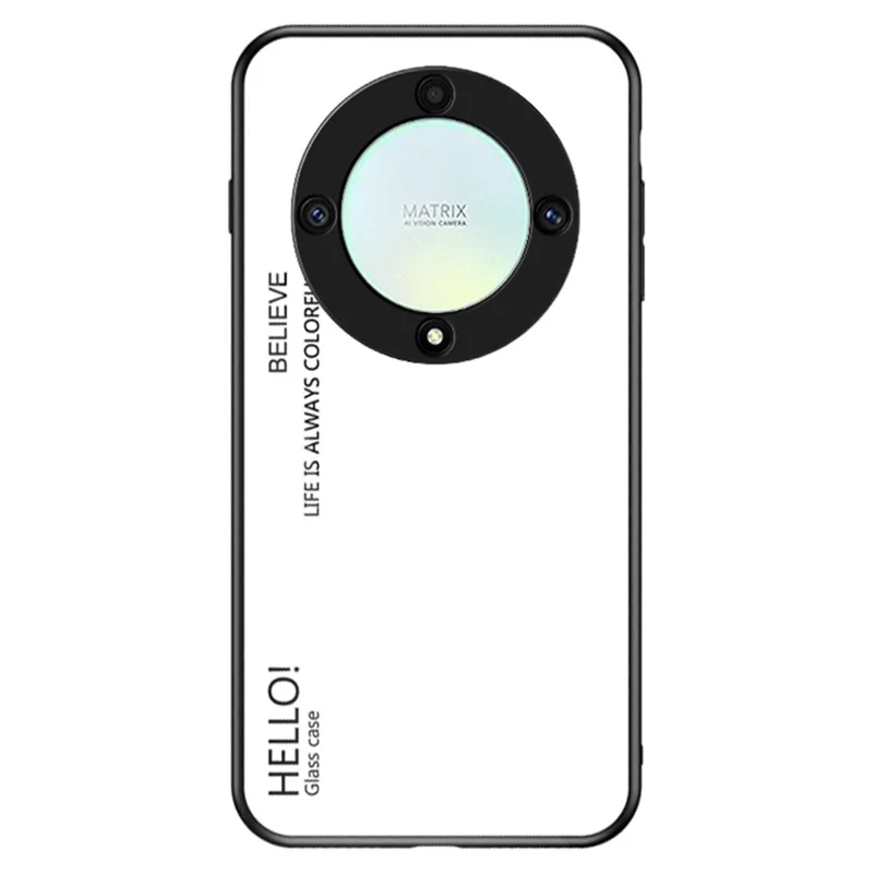 For Honor X9a 5G Tempered Glass+PC+TPU Phone Cover Gradient Color Smartphone Case - White