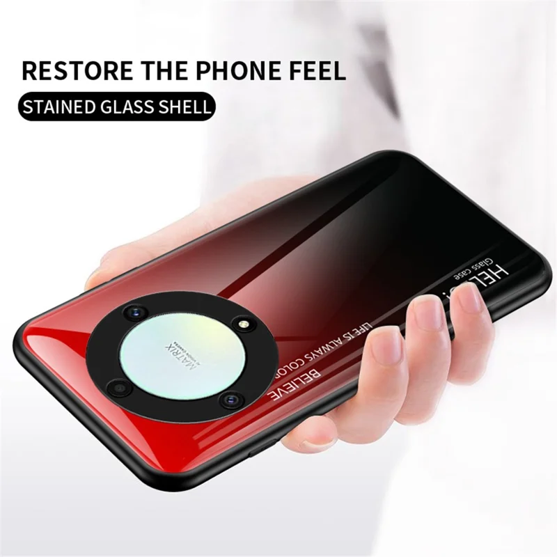 For Honor X9a 5G Tempered Glass+PC+TPU Phone Cover Gradient Color Smartphone Case - White