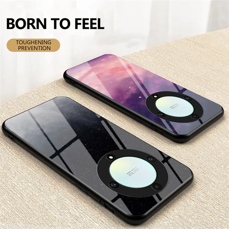 For Honor X9a 5G Starry Sky Pattern Phone Case PC+TPU+Tempered Glass Anti-scratch Cover - Cosmic Starry Sky