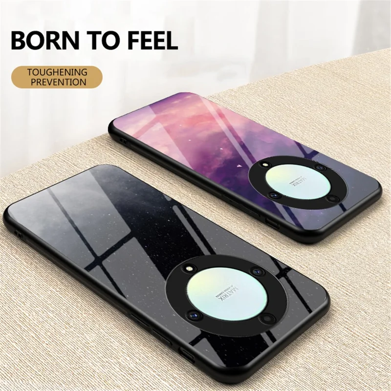 For Honor X9a 5G Starry Sky Pattern Phone Case PC+TPU+Tempered Glass Anti-scratch Cover - Scattering Starry