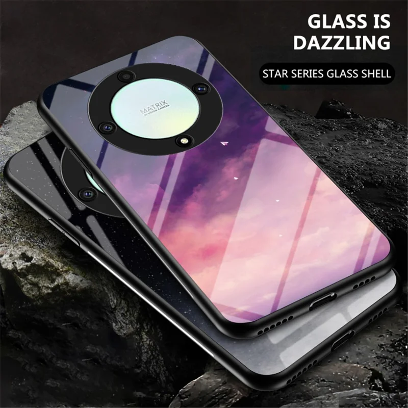 For Honor X9a 5G Starry Sky Pattern Phone Case PC+TPU+Tempered Glass Anti-scratch Cover - Scattering Starry