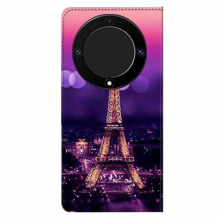 For Honor X9a 5G Custodia in Pelle PU con Stampa a Motivi, Supporto Pieghevole e Portafoglio con Cinturino - Torre Viola 