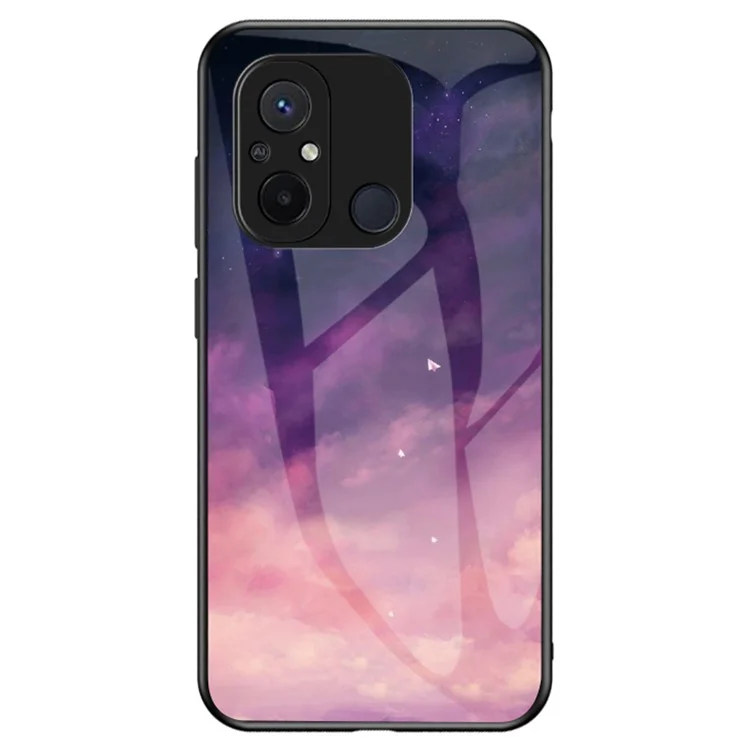 Für Xiaomi Redmi 12C 4G Tempered Glass Back Cover Starry Sky Pattern Anti-Scratch PC+TPU Phone Case - Dream Starry Sky