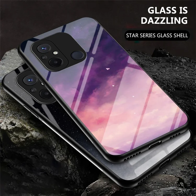 Für Xiaomi Redmi 12C 4G Tempered Glass Back Cover Starry Sky Pattern Anti-Scratch PC+TPU Phone Case - Dream Starry Sky