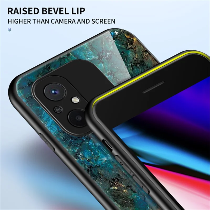 For Xiaomi Redmi 12C 4G Tempered Glass Phone Case Marble Pattern Design PC +TPU Protective Cover - Emerald Marble