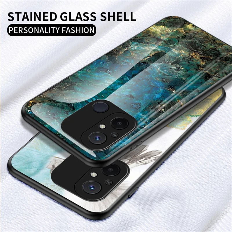 For Xiaomi Redmi 12C 4G Tempered Glass Phone Case Marble Pattern Design PC +TPU Protective Cover - Black Marble